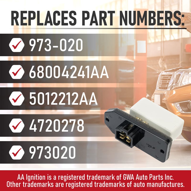 AA Ignition HVAC Blower Motor Fan Resistor - AC Heater Relay - Replaces 973-020, 68004241AA, 5012212AA, 4720278 - Compatible with Chrysler, Dodge & Jeep Vehicles - Ram 1500, 2500, Concorde, Grand Cherokee - Image 3