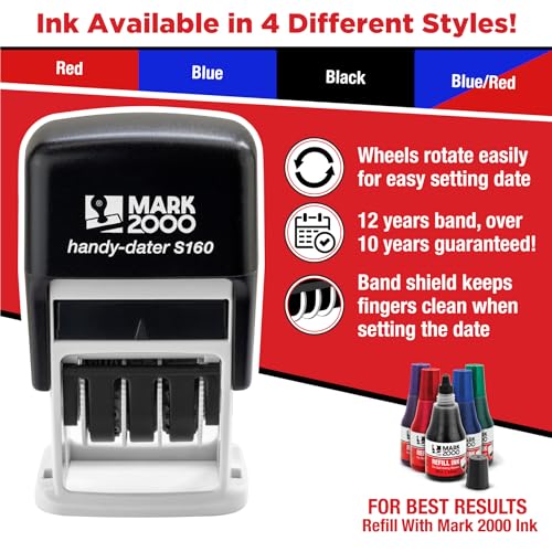 Rubber Stamp Creation Mark 2000 Self-Inking Rubber Date Office Stamp with Received Phrase Blue Ink & Date RED Ink (Handy-Dater S160), 12-Year Band - Image 2