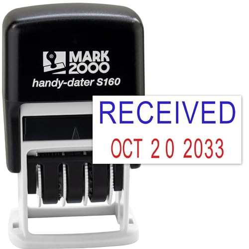Rubber Stamp Creation Mark 2000 Self-Inking Rubber Date Office Stamp with Received Phrase Blue Ink & Date RED Ink (Handy-Dater S160), 12-Year Band - Image 1