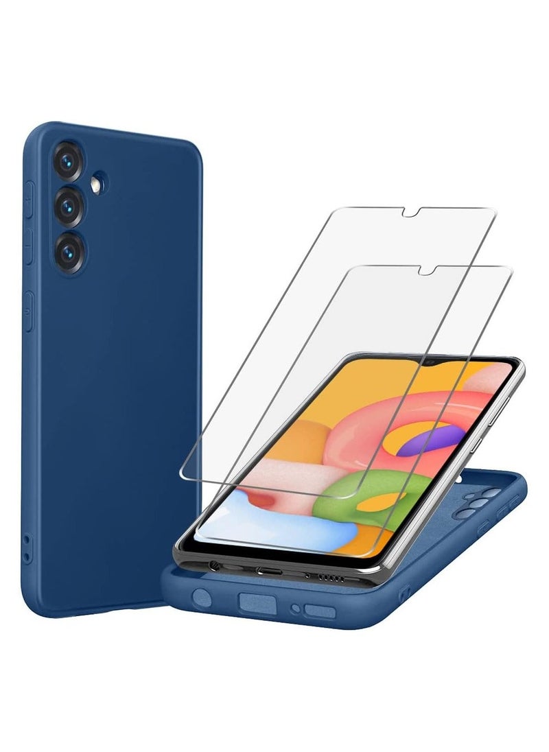 BGM Samsung Galaxy A14 Case with 2 Pack Tempered Glass Screen Protector – Shockproof Soft Liquid Silicone Protective Phone Cover Compatible with Galaxy A14 4G/5G (Blue) 