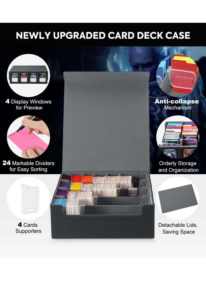 MoKo Card Storage Box for Trading Cards, 3000+ MTG Deck Box with 24 Colorful Dividers & 4 Card Supporters, Commander Card Deck Case with Display Window, Fits for Magic Game Cards, YugiOh, Black Grey - Image 2