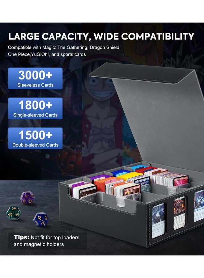 MoKo Card Storage Box for Trading Cards, 3000+ MTG Deck Box with 24 Colorful Dividers & 4 Card Supporters, Commander Card Deck Case with Display Window, Fits for Magic Game Cards, YugiOh, Black Grey - Image 3