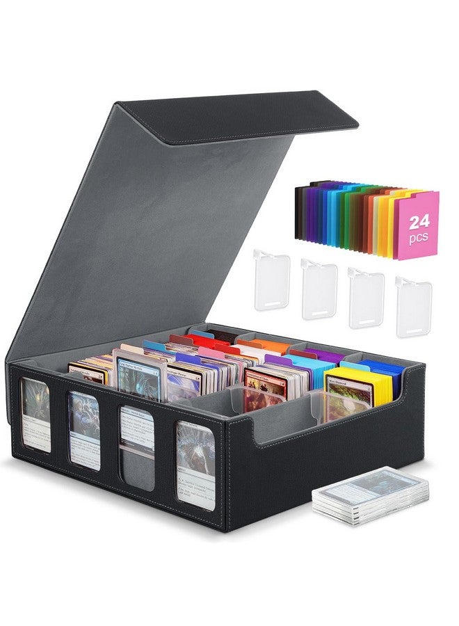 MoKo Card Storage Box for Trading Cards, 3000+ MTG Deck Box with 24 Colorful Dividers & 4 Card Supporters, Commander Card Deck Case with Display Window, Fits for Magic Game Cards, YugiOh, Black Grey - Image 1