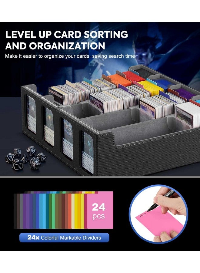 MoKo Card Storage Box for Trading Cards, 3000+ MTG Deck Box with 24 Colorful Dividers & 4 Card Supporters, Commander Card Deck Case with Display Window, Fits for Magic Game Cards, YugiOh, Black Grey - Image 5