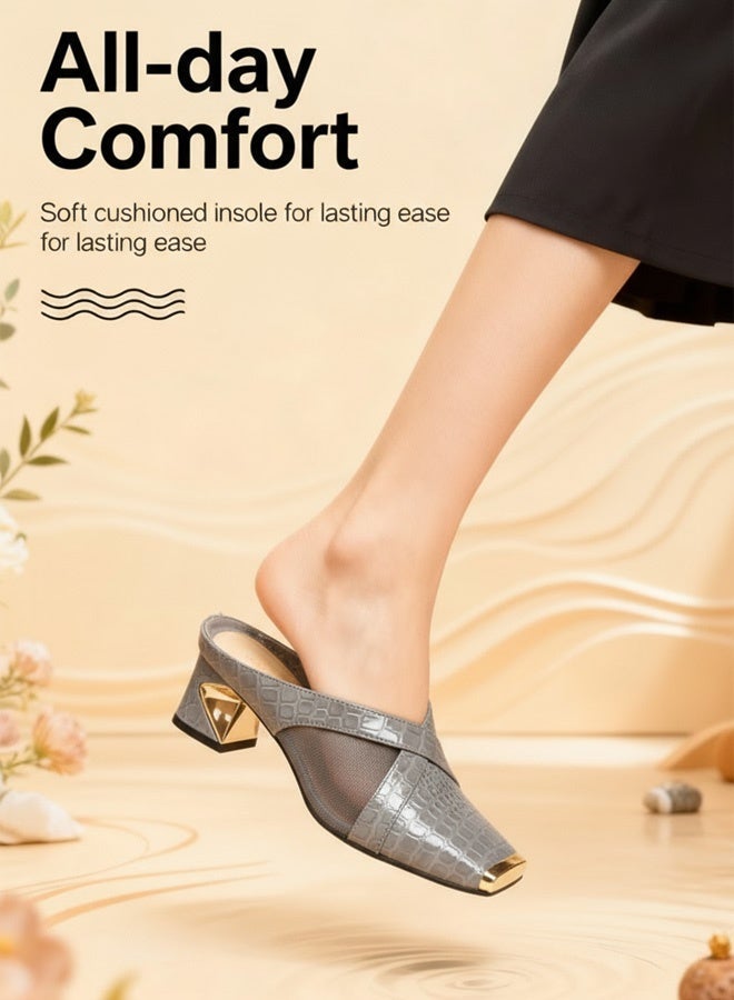Stylish Square-Toe Textured Slip-On Sandals - Image 4