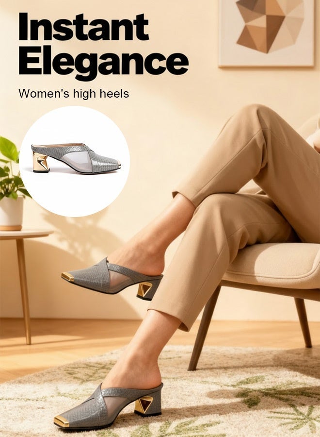 Stylish Square-Toe Textured Slip-On Sandals - Image 1