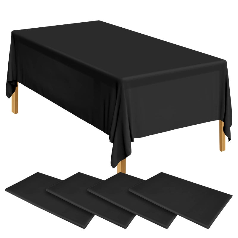 ELECLAND 4 Black Plastic Table Covers 137cm x 274cm Rectangle Black Tablecloth for IndoorOutdoor Baby Shower Wedding Birthday Party Decorations
