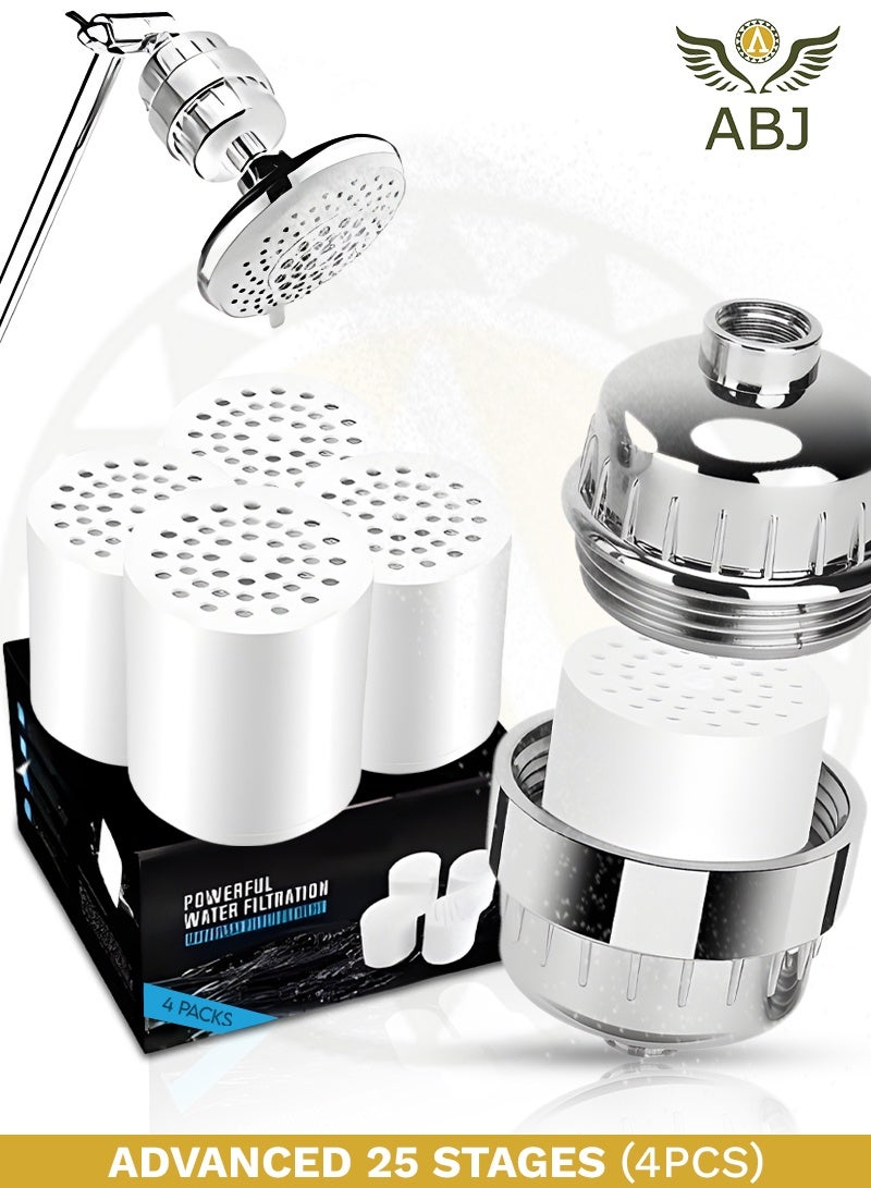 ABJ Shower Filter 4-Pack – Protect Your Skin and Hair from Hard Water, 25-Stage Advanced Filtration for Cleaner, Healthier Showers - Image 1