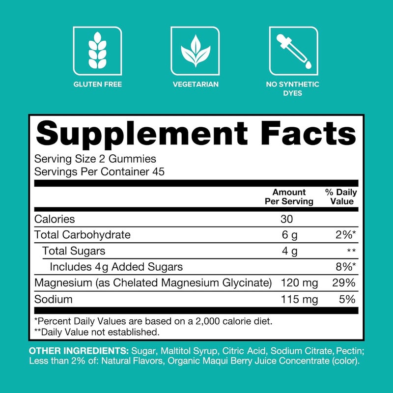 Qunol Magnesium Glycinate Gummies 120mg of Magnesium Glycinate High Absorption Mixed Berry 90 Count Pack of 1 - Image 4