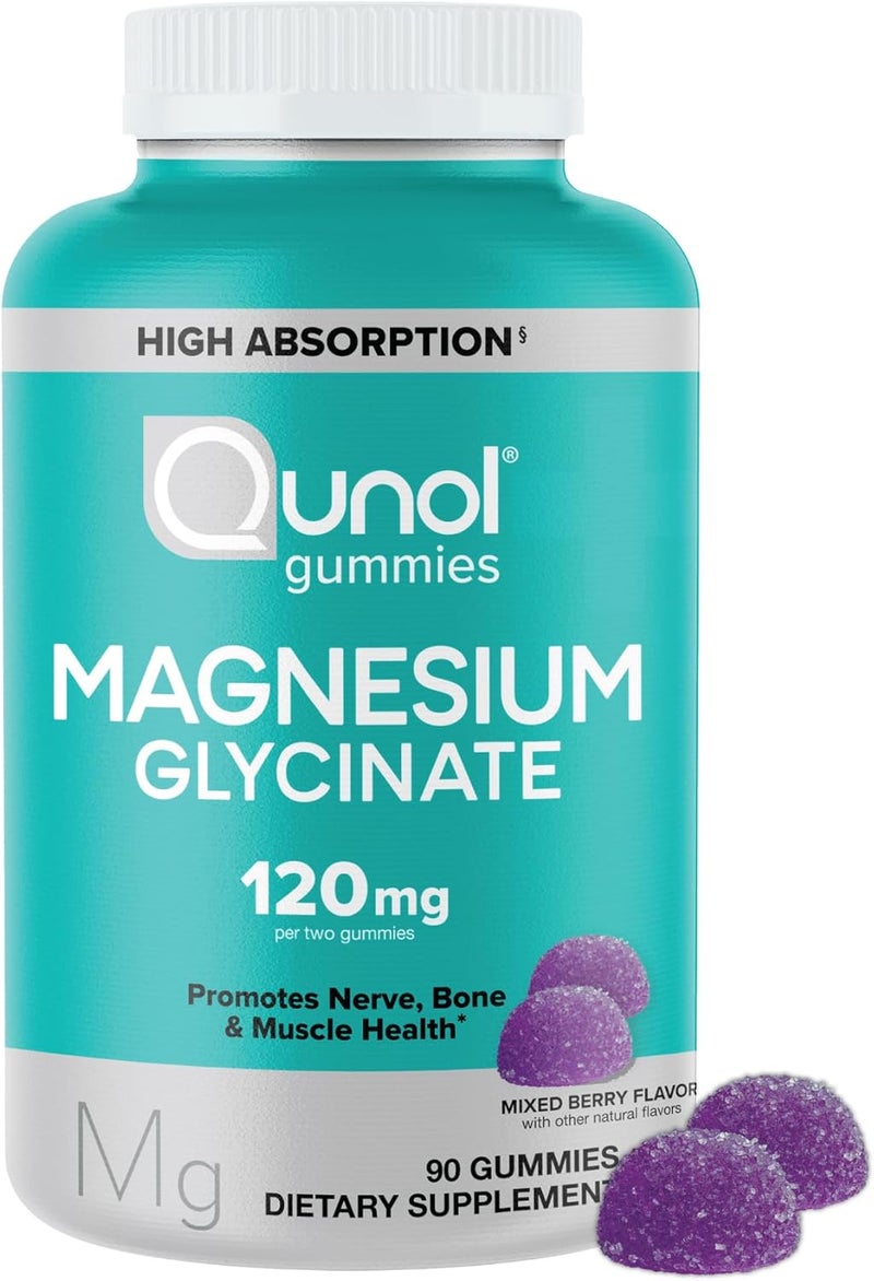 Qunol Magnesium Glycinate Gummies 120mg of Magnesium Glycinate High Absorption Mixed Berry 90 Count Pack of 1 - Image 1