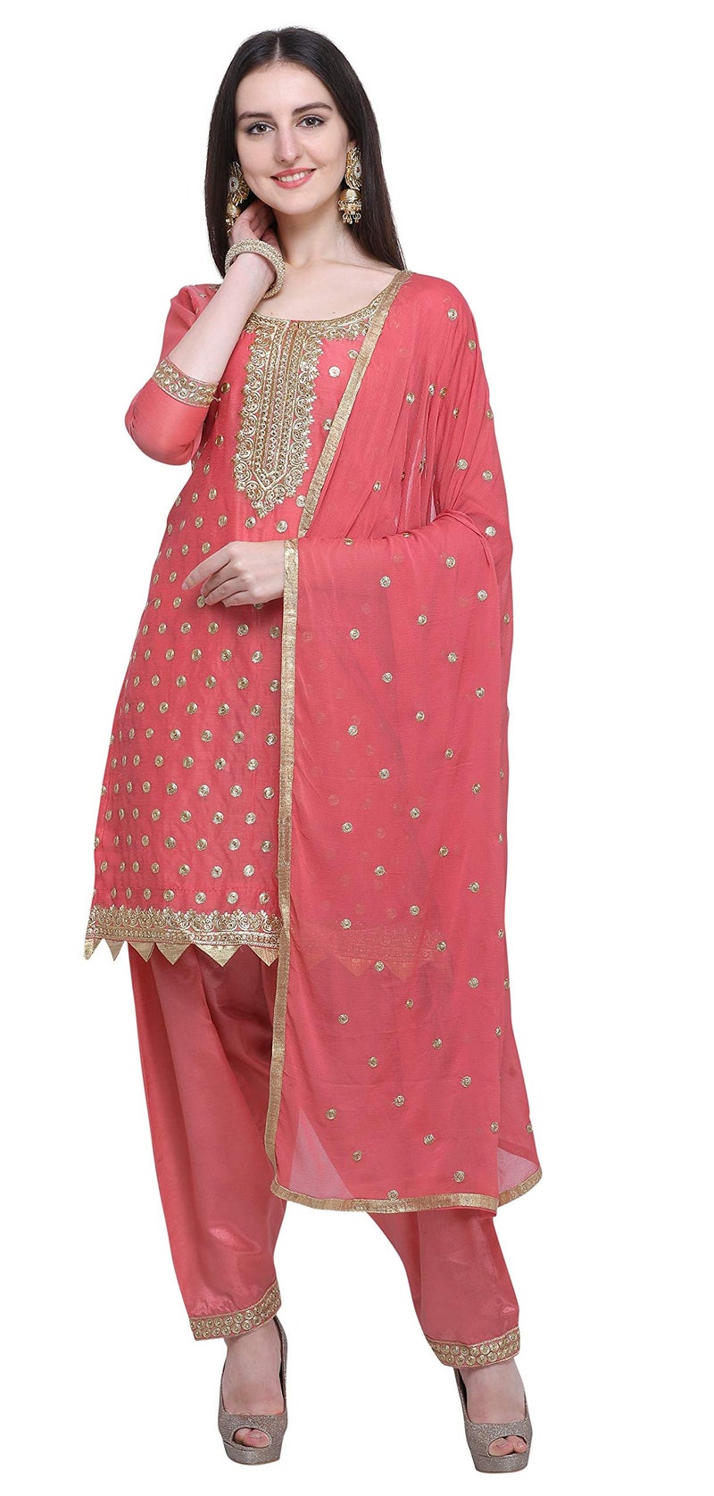 EthnicJunction Women's Chanderi Cotton Embroidered Unstiched Dress Material (EJ3400-Patiala Goli- Navy) - Image 1
