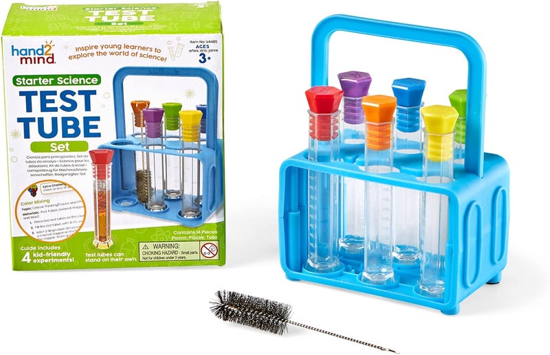 hand2mind hand2mind Starter Science Lab  Flat Bottom Test Tubes with Lids Six Tube Rack for Kids Experiments - Image 1