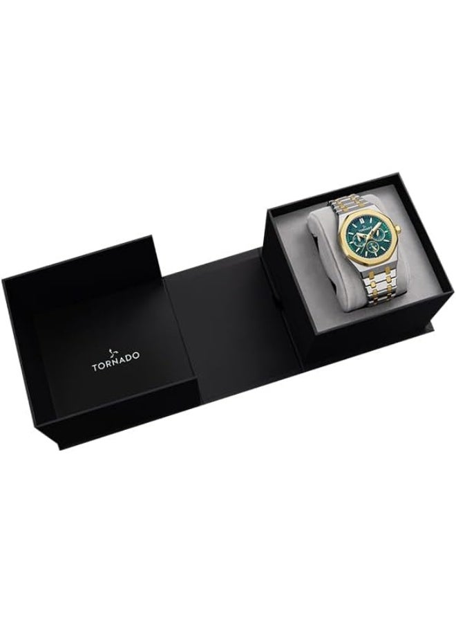 Tornado Aurora Men's Miyota 6P29 Movement Watch, Multi Function Display and Stainless Steel Brushed Bracelet Strap - T23104-TBTG, Two Tone Gold - Image 4