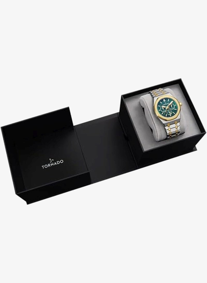 Tornado Aurora Men's Miyota 6P29 Movement Watch, Multi Function Display and Stainless Steel Brushed Bracelet Strap - T23104-TBTG, Two Tone Gold - Image 4