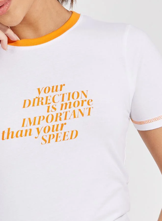 Styli Contrast Stitch Slogan Print Fitted T-Shirt