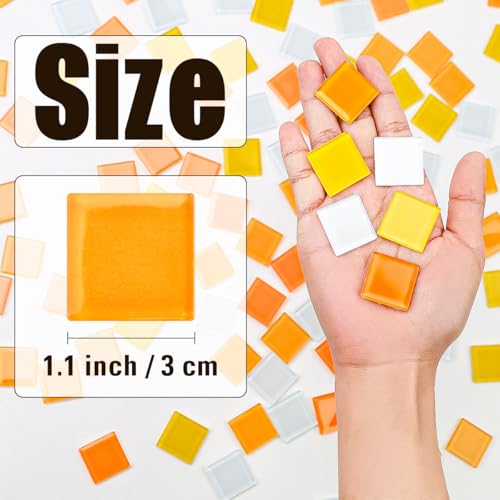 Quancru 121 Pcs Bulk Glass Mosaic Tiles 1 inch Crystal Yellow Mosaic Floor and Wall Tile Peel and Stick Backsplash Decor DIY Kitchen Bathroom Shower - Image 3