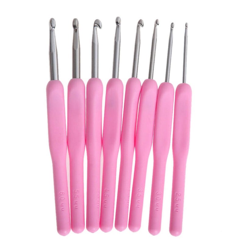 Syga Set 8 Size Soft Plastic Handle Aluminum Crochet Hook Knit Needle Crochet Hook Needles Sizes from 25Mm to 6Mm - Image 1