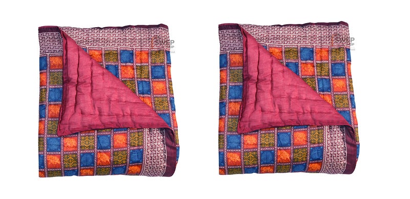 SIBLEY Cotton Quilt Dabu Print Small Elephant Rajasthani Traditional Jaipuri Razai - Set 2 - Image 3