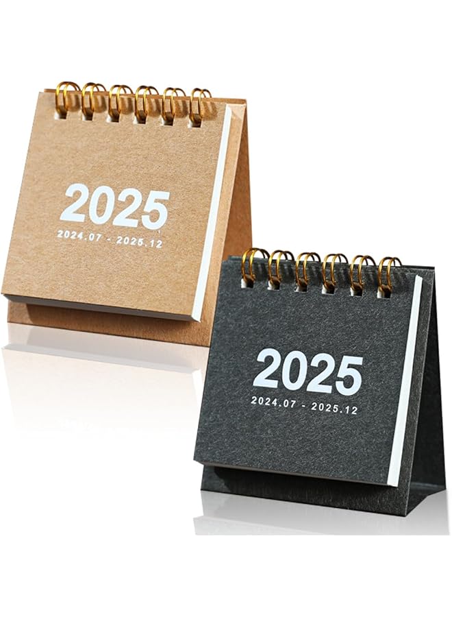erorex 2 Pcs Mini Calendar 2024 2025 Small Desk Calendar July.2024 Dec.2025 Desktop Calendar For Planning Daily Suit For Home School Office Table Desk Decoration Brown Black  - Image 1