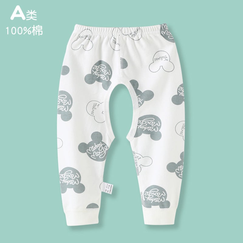 Open-End Pants For Boys And Babies Baby Long Johns Pure Cotton Trousers Boneless Outer Wear Newborn Four Seasons Female Category A - Image 1