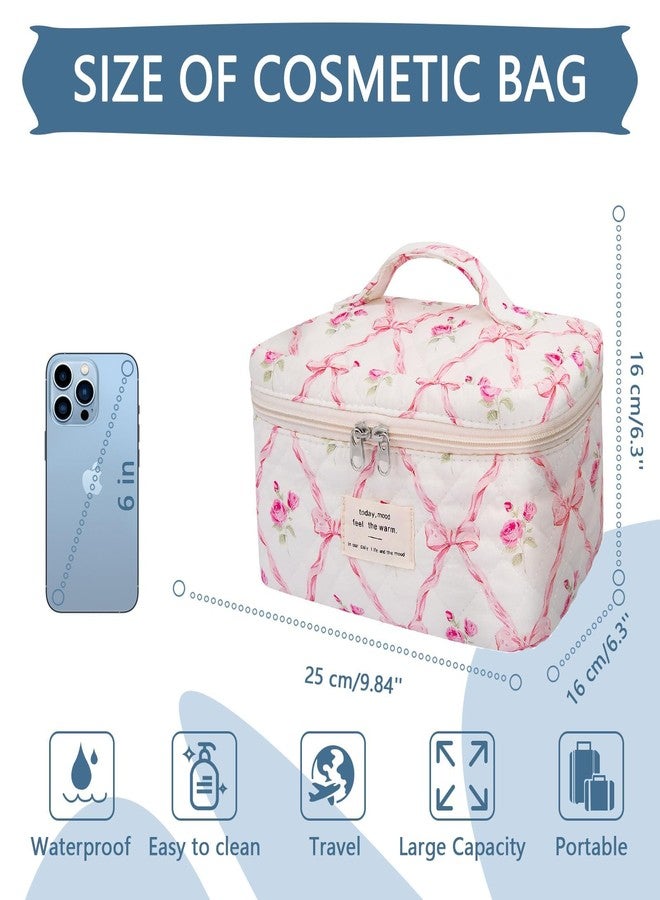 Gosect Large Makeup Bag, Cute Cosmetic Bag for Women Girls, Floral Coquette Aesthetic Toiletry Bag, Travel Make Up Organizer Bag (Pink Butterfly) - Image 2