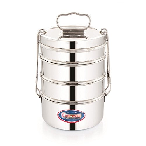 Expresso Stainless Steel Food Carrier 4 Tier 5 Inch Big Container Roller Lock Lunch Box w/Insulated Carry Bag, Silver - Image 3