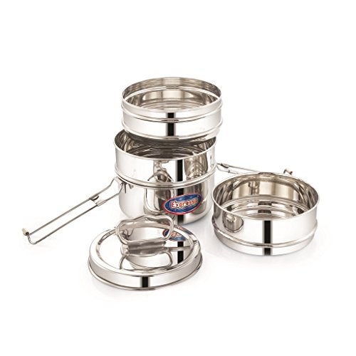 Expresso Stainless Steel Food Carrier 4 Tier 5 Inch Big Container Roller Lock Lunch Box w/Insulated Carry Bag, Silver - Image 2
