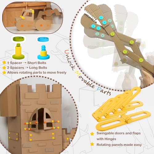 ZLemma Cardboard Construction Kit 401 PCS Kids Building Set with Safe Serrated Cutter Crease Roller Screws Nuts STEM Upcycled Tool for DIY Cardboard Projects Engineering Creativity - Image 5