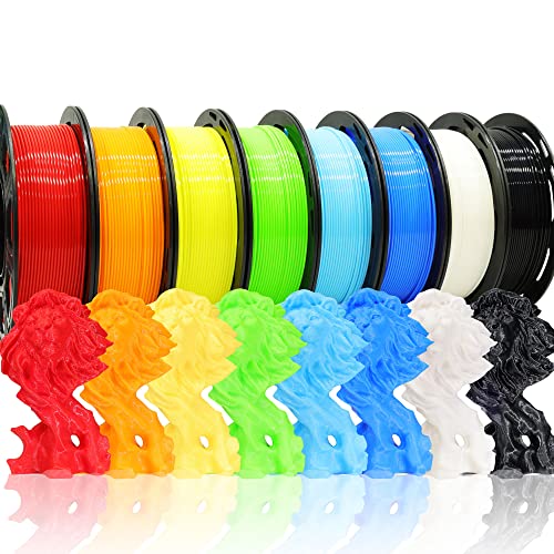 Bblife 1.75mm 8 Spools Popular Colors 3D Printer PLA Filament Bundle Pack: Black White Red Blue Yellow Orange Limegreen SkyBlue, Each Spool 250g, Widely Compatible, Total 2Kg 3D Printing Filament - Image 1