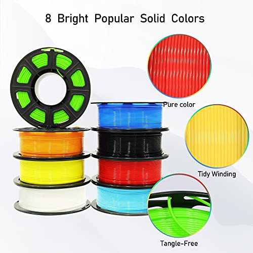 Bblife 1.75mm 8 Spools Popular Colors 3D Printer PLA Filament Bundle Pack: Black White Red Blue Yellow Orange Limegreen SkyBlue, Each Spool 250g, Widely Compatible, Total 2Kg 3D Printing Filament - Image 5