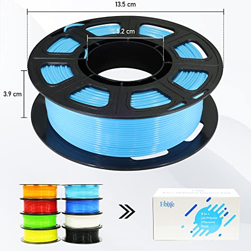 Bblife 1.75mm 8 Spools Popular Colors 3D Printer PLA Filament Bundle Pack: Black White Red Blue Yellow Orange Limegreen SkyBlue, Each Spool 250g, Widely Compatible, Total 2Kg 3D Printing Filament - Image 4