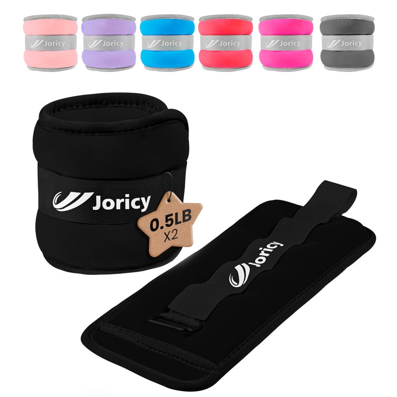 JORICY أوزان الكاحل، أوزان المعصم والساق والذراع للنساء والرجال والأطفال مع أحزمة قابلة للتعديل، تدريب القوة مع أوزان لليوغا، الجري، المشي، اللياقة البدنية، تمارين الصالة الرياضية - زوج 1 رطل (0.5 رطل لكل وزن) - Image 1