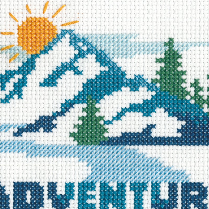 Dimensions 72-70486 Adventure Awaits Counted Cross Stitch Kit for Beginners, 6" Diameter, 14 Cnt. Aida, 5 Pieces - Image 4