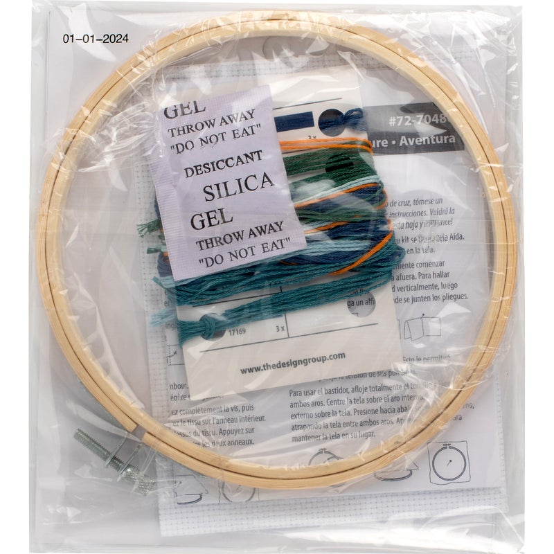 Dimensions 72-70486 Adventure Awaits Counted Cross Stitch Kit for Beginners, 6" Diameter, 14 Cnt. Aida, 5 Pieces - Image 2