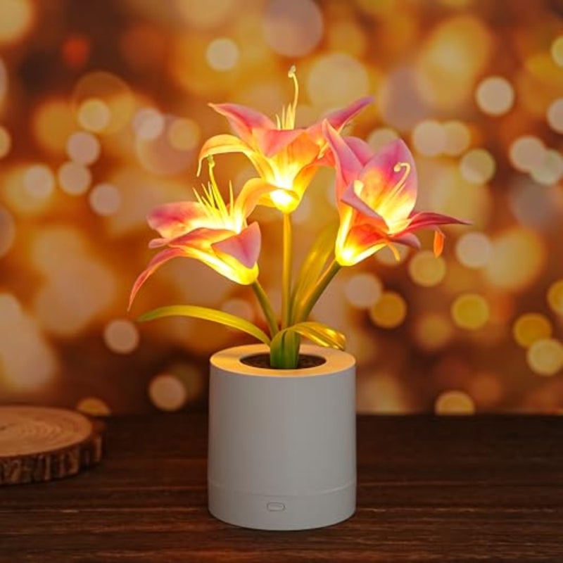 Flowers Table Lamp, Charging Dimmable Cordless Artificial Flower Night Light, Bedroom Office Decor Night Light, Christmas Birthday Gifts for Women Mom - Image 1