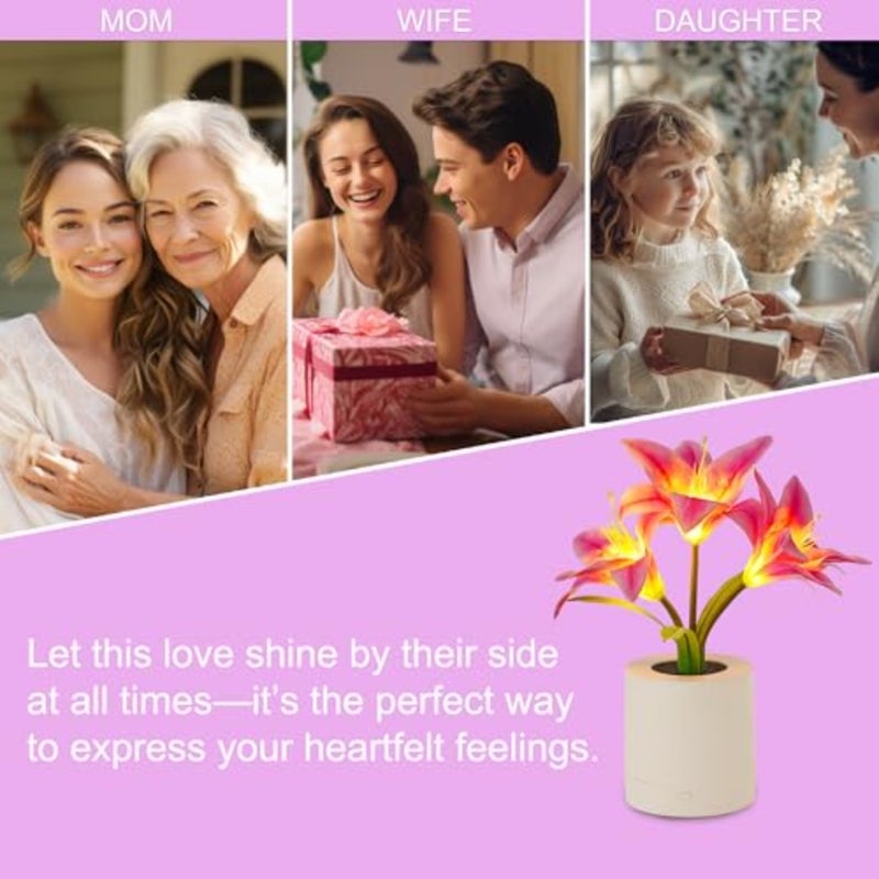 Flowers Table Lamp, Charging Dimmable Cordless Artificial Flower Night Light, Bedroom Office Decor Night Light, Christmas Birthday Gifts for Women Mom - Image 4