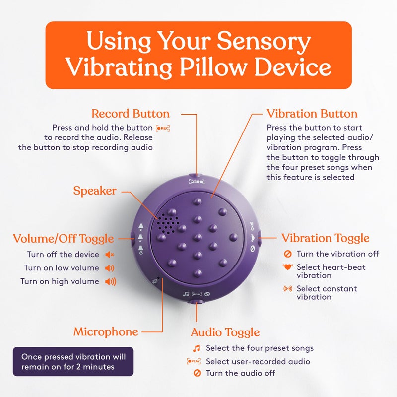 Special Supplies Vibrating Pillow Sensory Pressure Activated Calm for Kids and Adults, 12” Plush Soft Cover -Textured Therapy Stimulation Bumps- 3 Vibration Modes, Music & Voice Recording (Blue) - Image 5