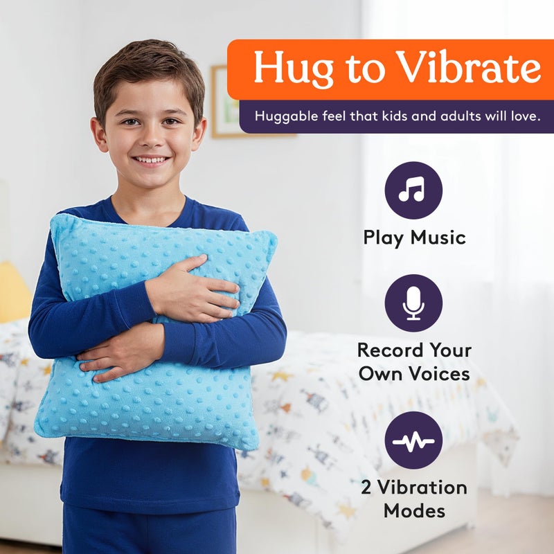Special Supplies Vibrating Pillow Sensory Pressure Activated Calm for Kids and Adults, 12” Plush Soft Cover -Textured Therapy Stimulation Bumps- 3 Vibration Modes, Music & Voice Recording (Blue) - Image 2