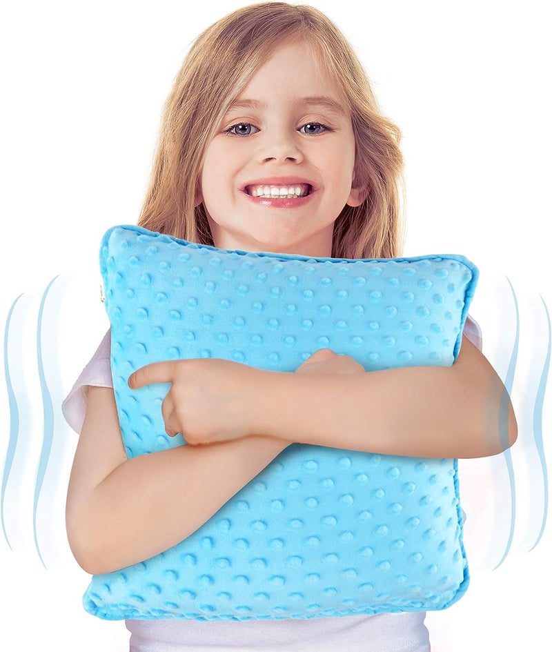 Special Supplies Vibrating Pillow Sensory Pressure Activated Calm for Kids and Adults, 12” Plush Soft Cover -Textured Therapy Stimulation Bumps- 3 Vibration Modes, Music & Voice Recording (Blue) - Image 1