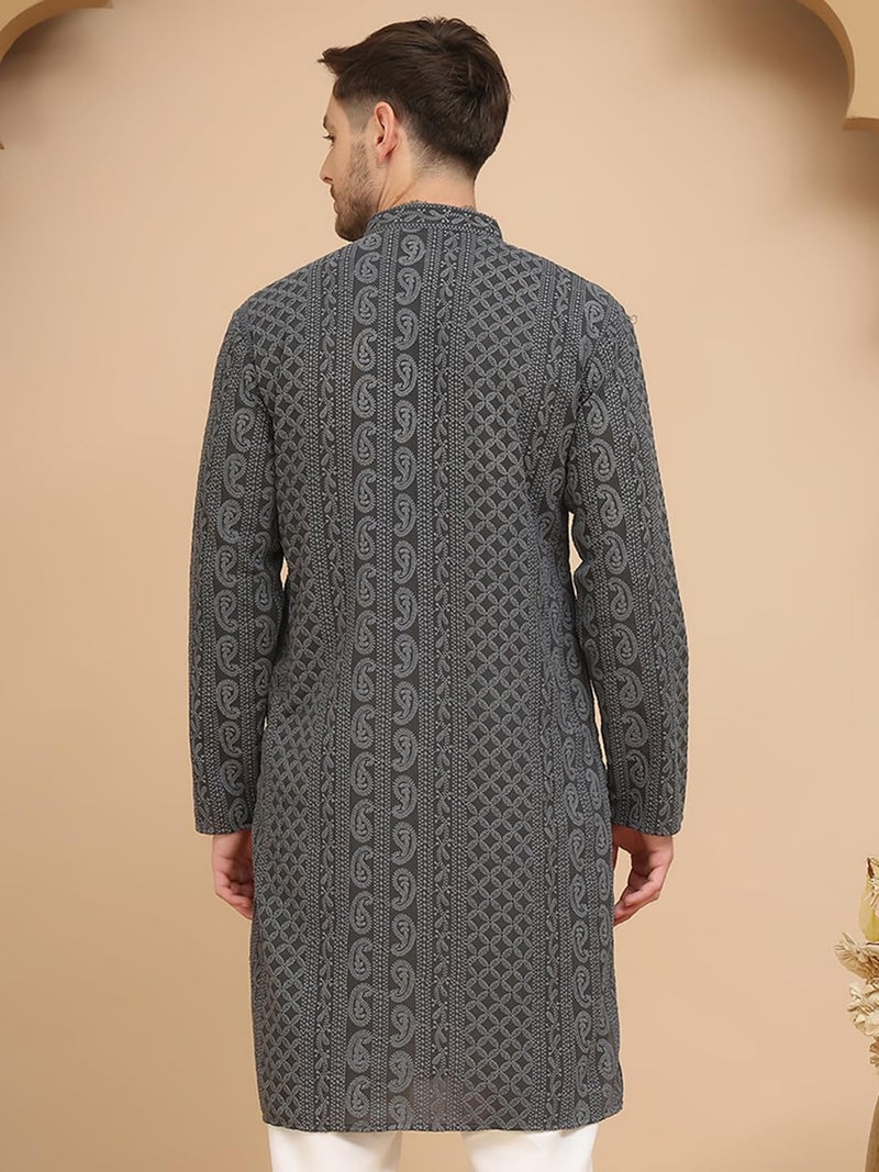 Jompers Men's Full Sleeve Embroidered Paisley Kurta in Georgette - Image 3