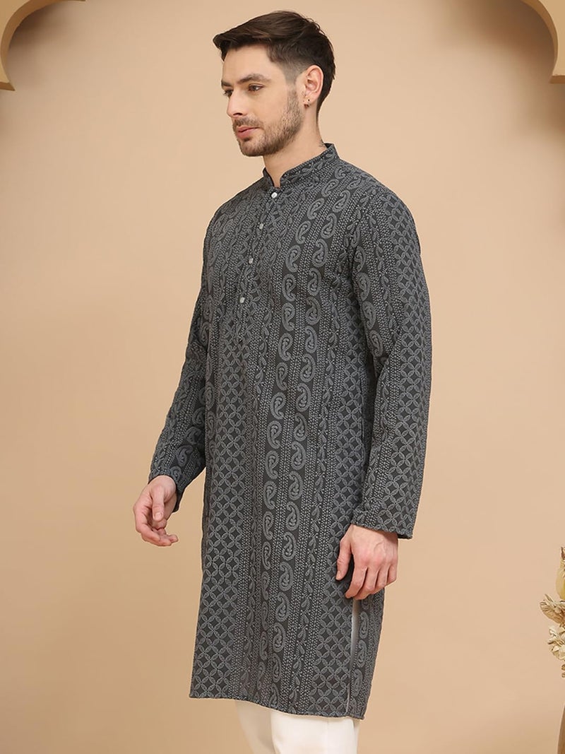 Jompers Men's Full Sleeve Embroidered Paisley Kurta in Georgette - Image 2