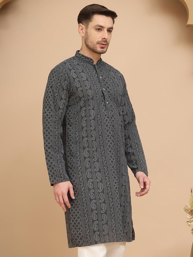 Jompers Men's Full Sleeve Embroidered Paisley Kurta in Georgette - Image 4