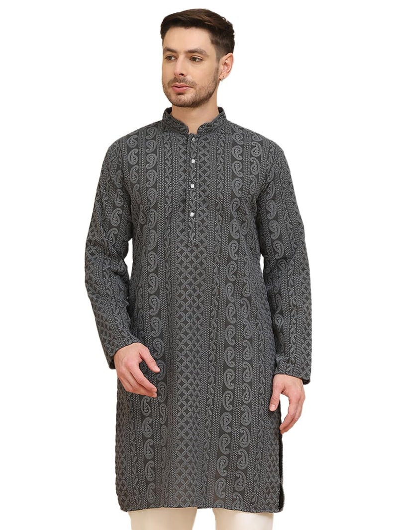Jompers Men's Full Sleeve Embroidered Paisley Kurta in Georgette - Image 1