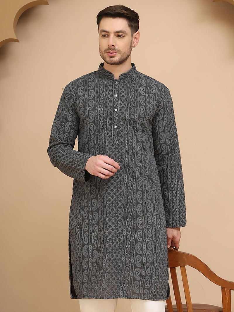 Jompers Men's Full Sleeve Embroidered Paisley Kurta in Georgette - Image 5