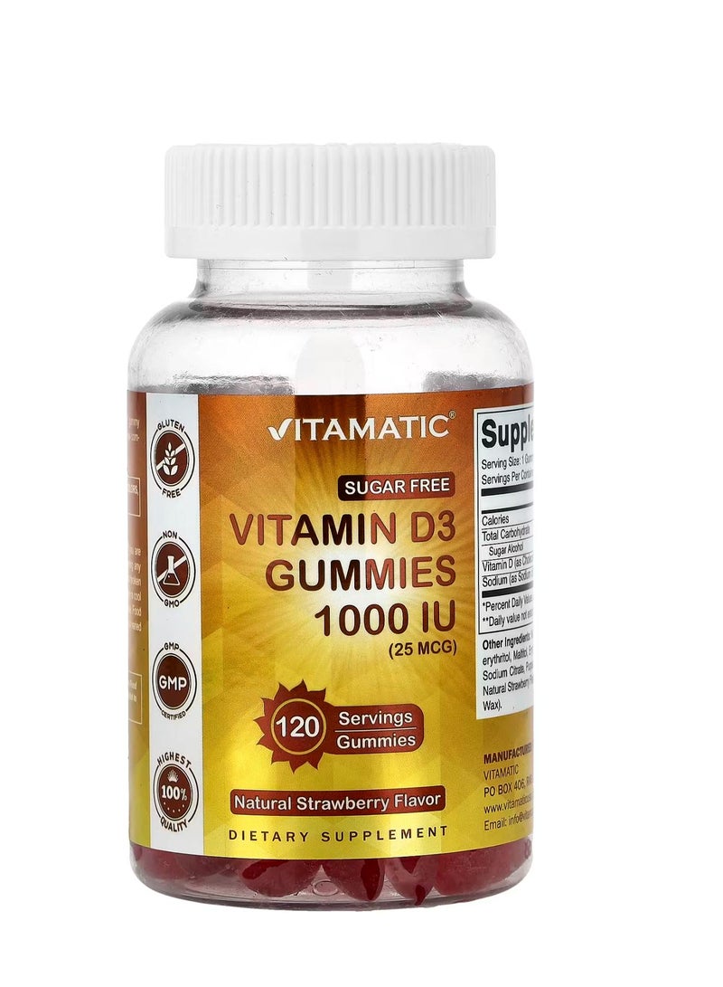 Vitamatic Vitamin D3 Gummies Natural Strawberry 1000 IU (25 mcg) 120 Gummies