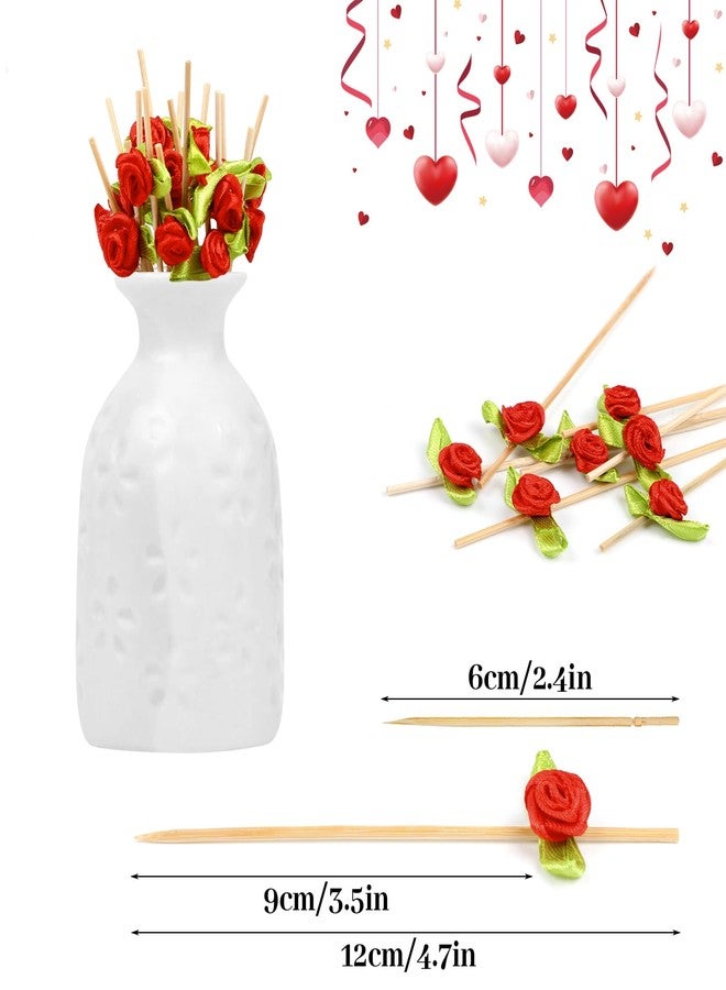 JOFONY 120pcs Red Rose Flower Cocktail Picks,4.72 Inch Long Valentine Decorations Toothpicks for Appetizers,Food Drinks Garnish Fruit Skewer Sticks for Wedding Valentine Holiday Party Decoration - Image 2