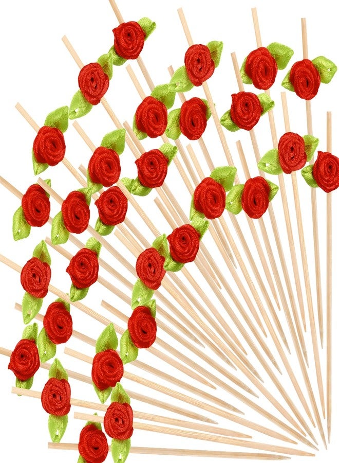 JOFONY 120pcs Red Rose Flower Cocktail Picks,4.72 Inch Long Valentine Decorations Toothpicks for Appetizers,Food Drinks Garnish Fruit Skewer Sticks for Wedding Valentine Holiday Party Decoration - Image 1