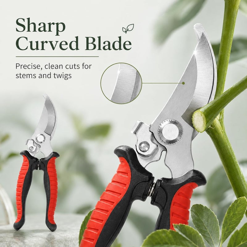 Heavy Duty Garden Shears - 19cm Stainless Steel Pruning Scissors with Soft Grip Handles, Bypass Pruner for Trimming Flowers, Bushes, and Branches - Red & Black - Image 3