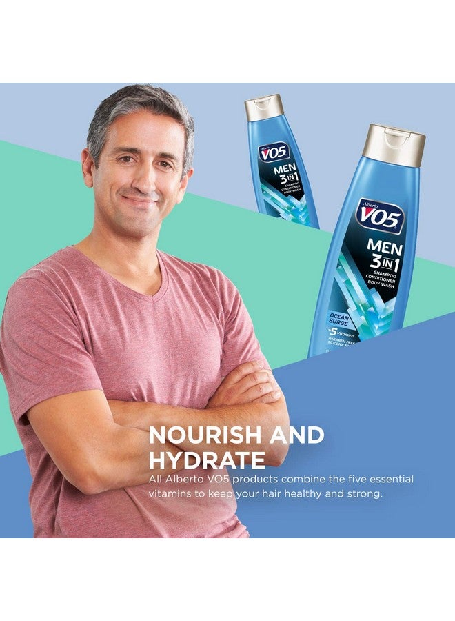 في او 5 شامبو وبلسم وغسول للجسم 3 في 1 للرجال من Erto Vo5 - Ocean Surge - 5 فيتامينات أساسية A وH وC وB5 وB3 للمساعدة في تغذية وترطيب شعرك وبشرتك، أزرق، منعش، 12.5 أونصة سائلة - Image 3