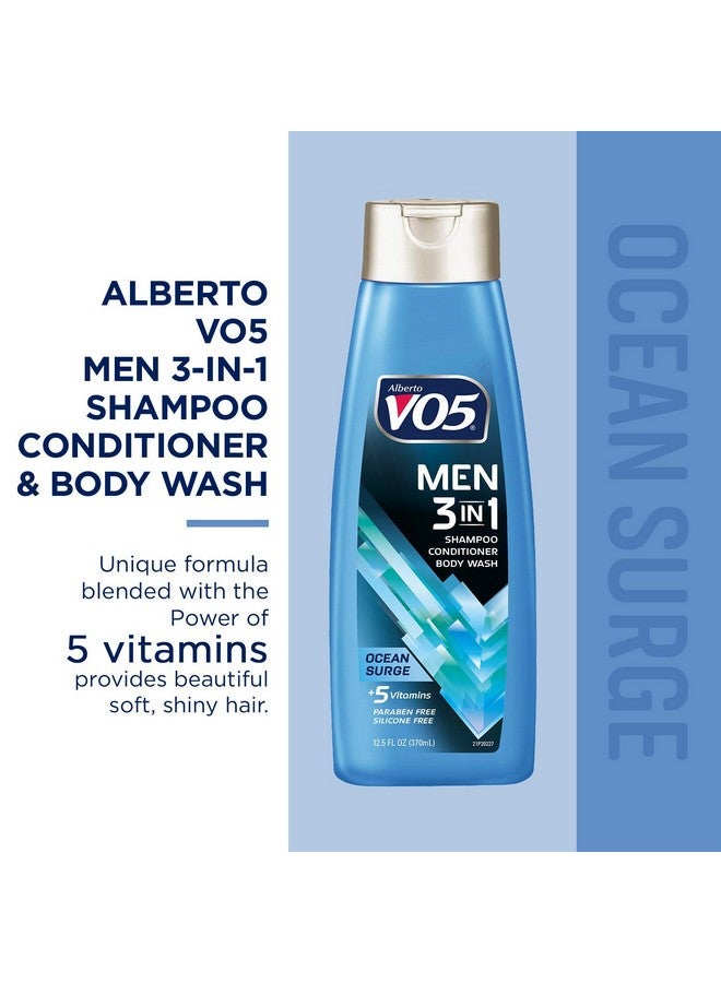 في او 5 شامبو وبلسم وغسول للجسم 3 في 1 للرجال من Erto Vo5 - Ocean Surge - 5 فيتامينات أساسية A وH وC وB5 وB3 للمساعدة في تغذية وترطيب شعرك وبشرتك، أزرق، منعش، 12.5 أونصة سائلة - Image 2